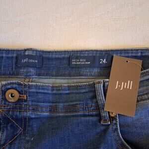 NWT J.Jill Women Denim High Rise Stretch Crop Raw Hem Delmar Wash Straight-24